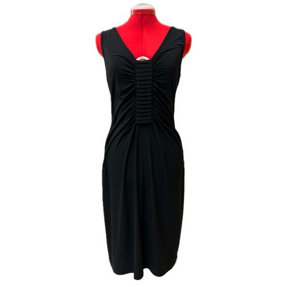 Joseph RIBKOFF Sleeveless Black Pleated and Rusched Midi Dress US Sz 10 - Picture 1 of 5